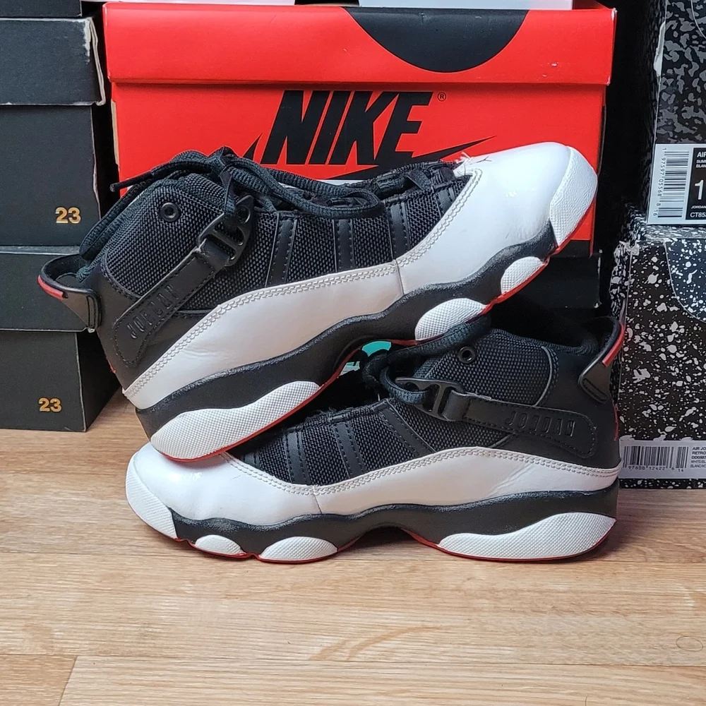 Jordan 6 Rings Black White Varsity Red Big Kids Size 2.5Y Youth EU 36 323419-067